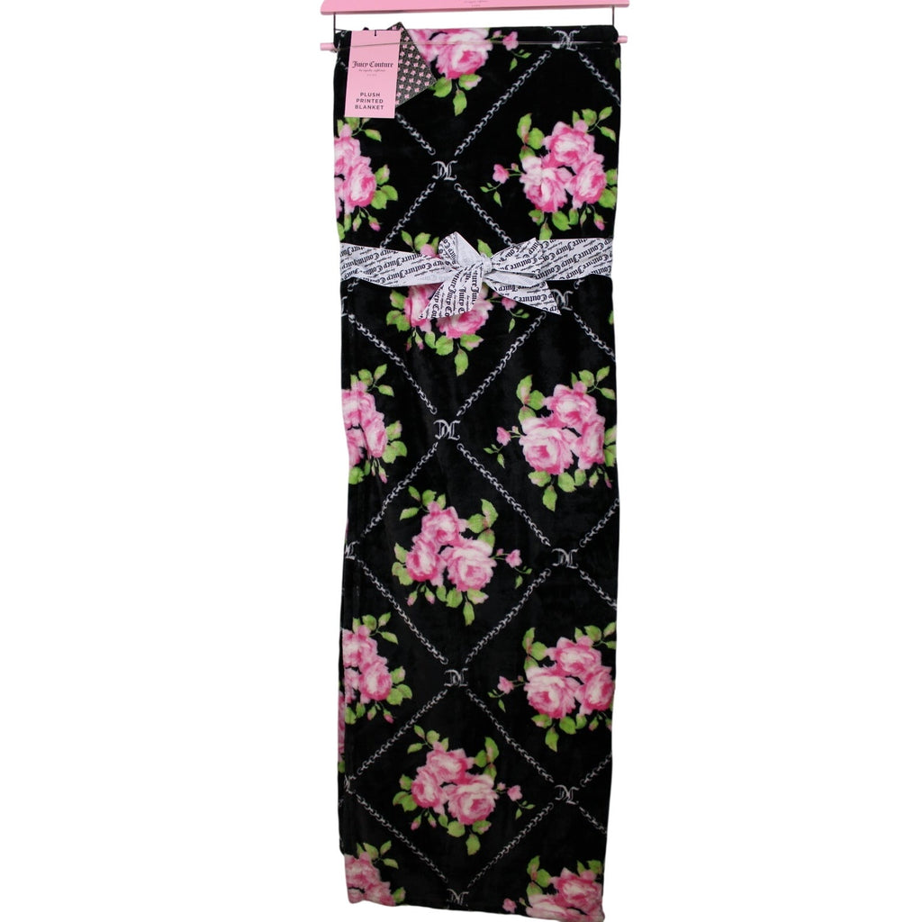 Juicy Couture Black W Pink Roses 60" x 90" Soft Plush Twin Blanket
