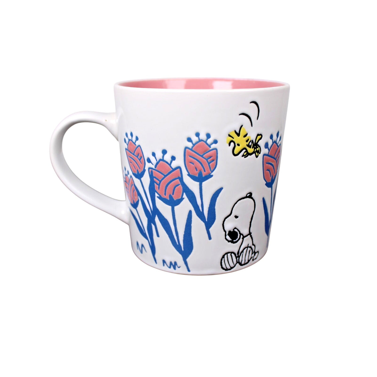 Peanuts Snoopy & Woodstock Floral White & Pink, 20 oz. Coffee Mug New