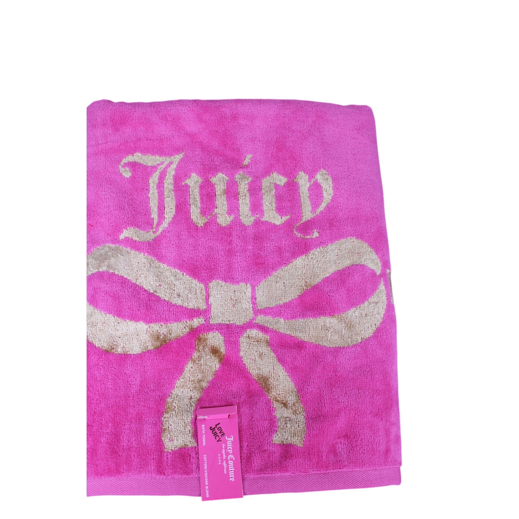 JUICY COUTURE 2psc. PINK FUCHSIA GOLD BOW TIE COTTON VISCOSE Soft 1 BATH 1 HAND TOWEL