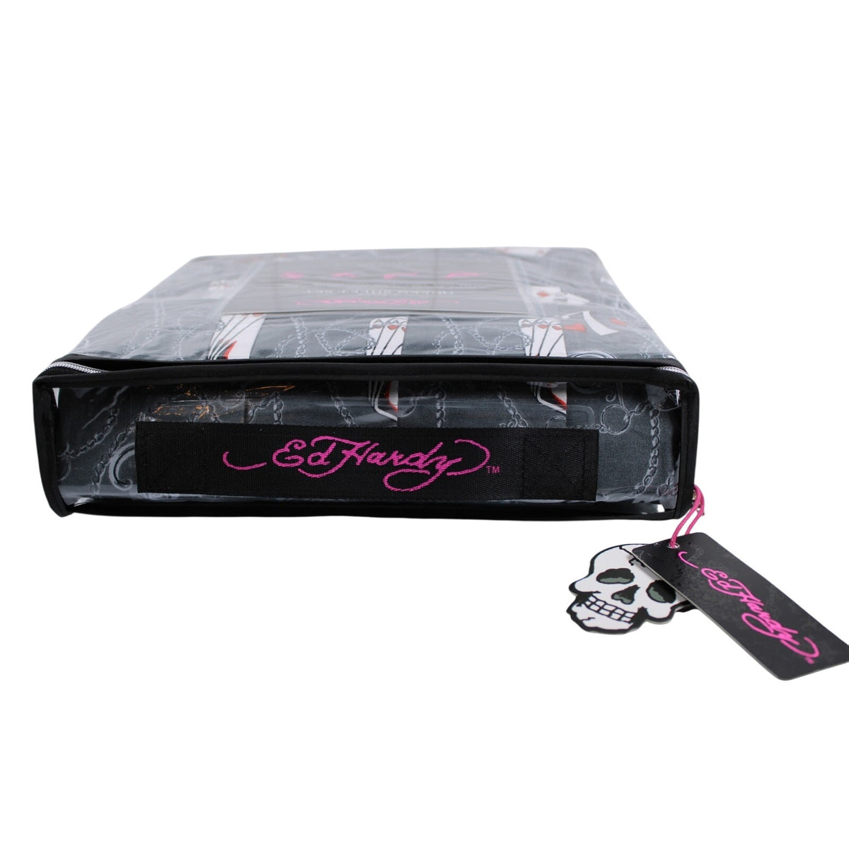 Ed Hardy 6 piece Queen Sheet Set Grey w/Cards &Tattoo Print with 4 Pillowcases