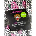 Ed Hardy Twin Plush Blanket Pink Roses White 60x90