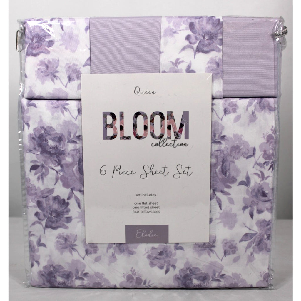 Bloom Collection 6 Pc Queen Sheet Set Purple Floral
