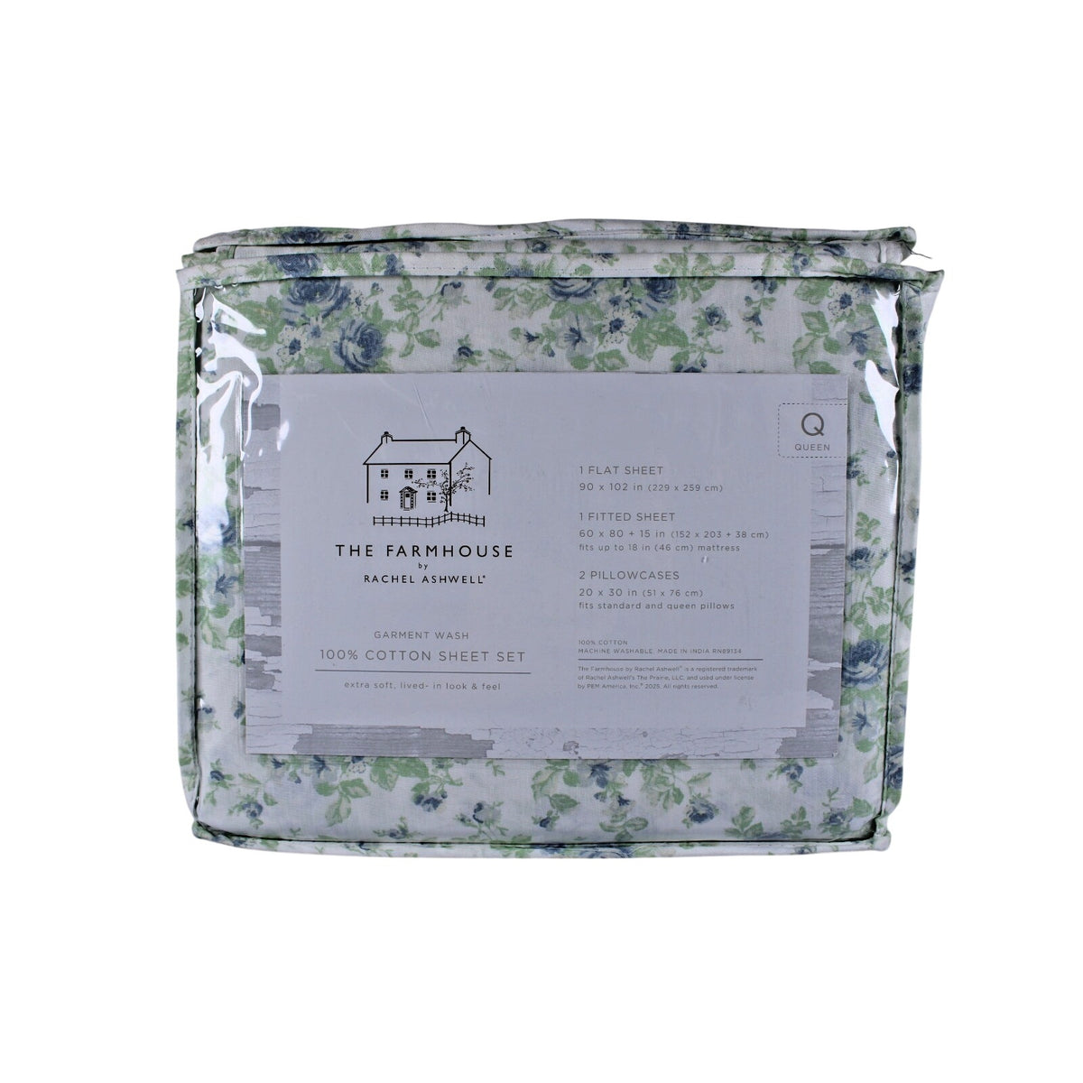 The Farmhouse Rachel Ashwell Blue Floral Queen Sheet Set Blue Green