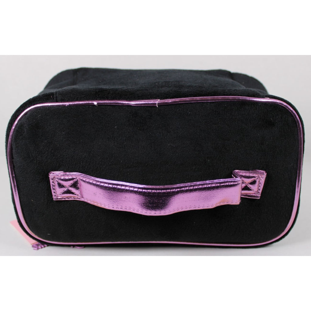 NWT Juicy Couture BLACK & LILAC velvety cosmetic makeup bag & toiletry bottle