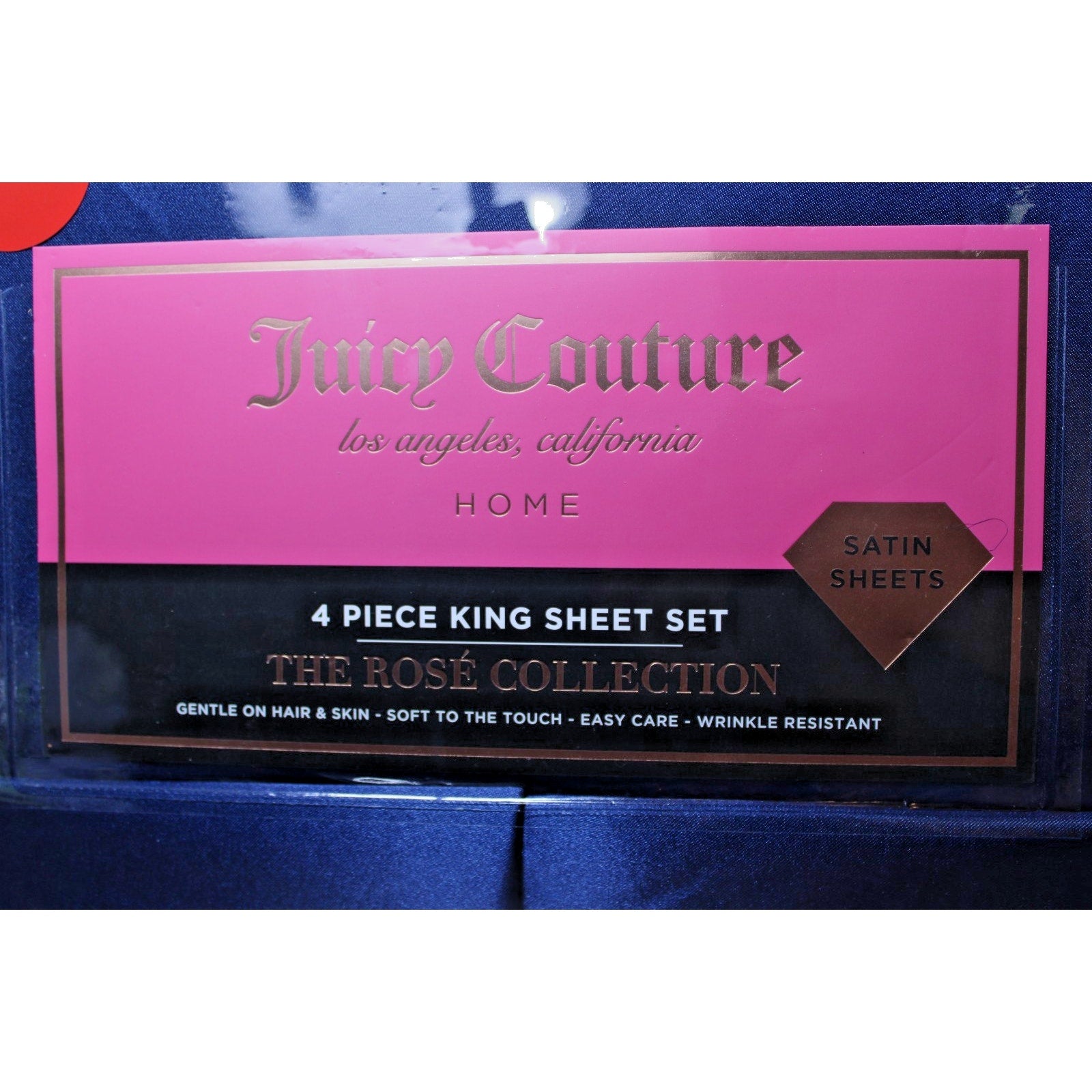 Juicy Couture Royal Blue Satin 4pc KING Sheet Set Easy Care Soft Sleek Smooth