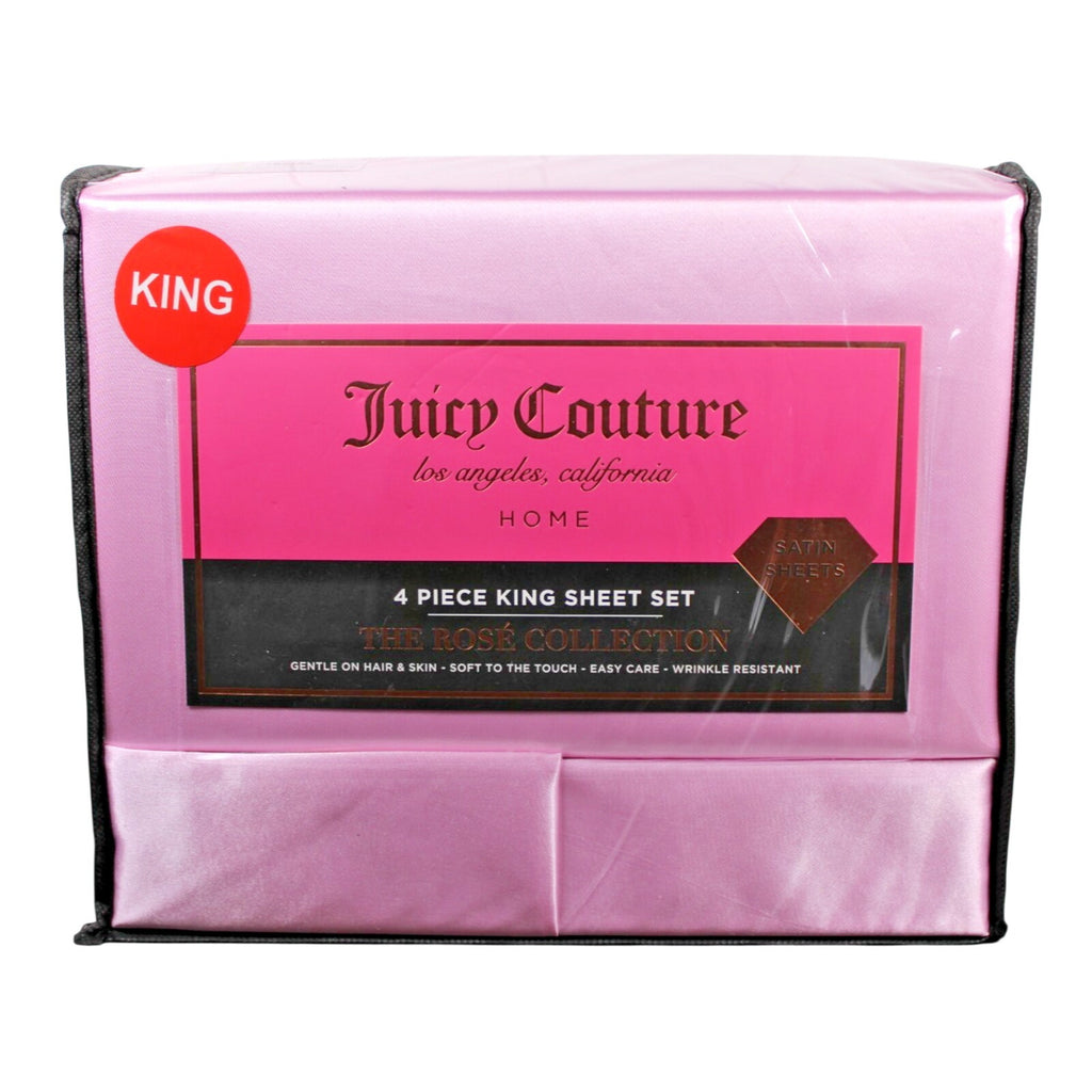 Juicy Couture Lilac Pink Satin 4pc KING Sheet Set Easy Care Soft Sleek Smooth