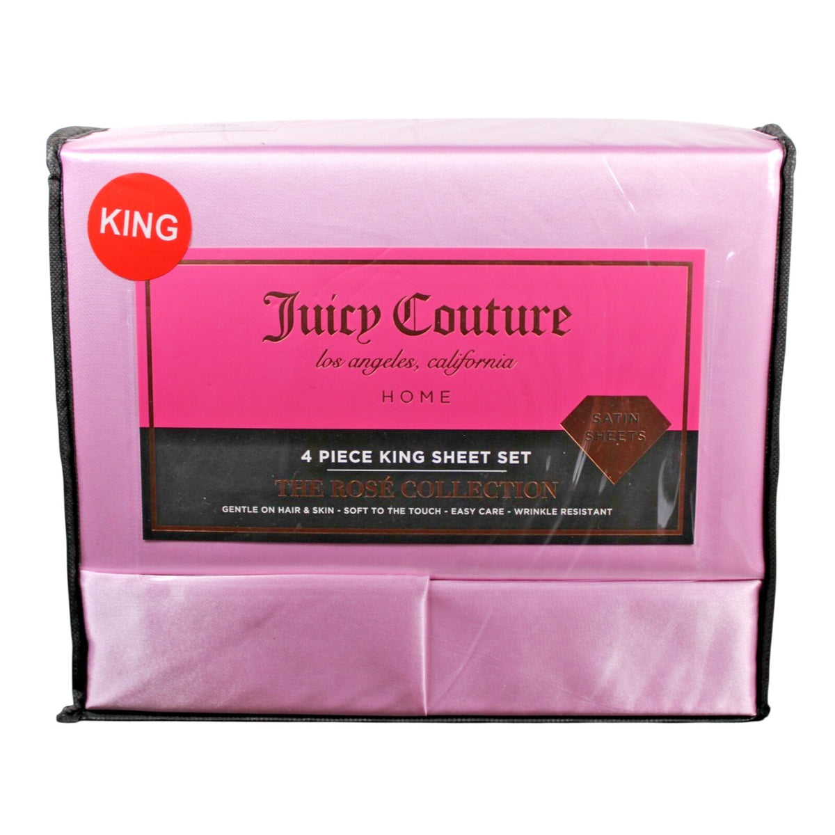 Juicy Couture Lilac Pink Satin 4pc KING Sheet Set Easy Care Soft Sleek Smooth
