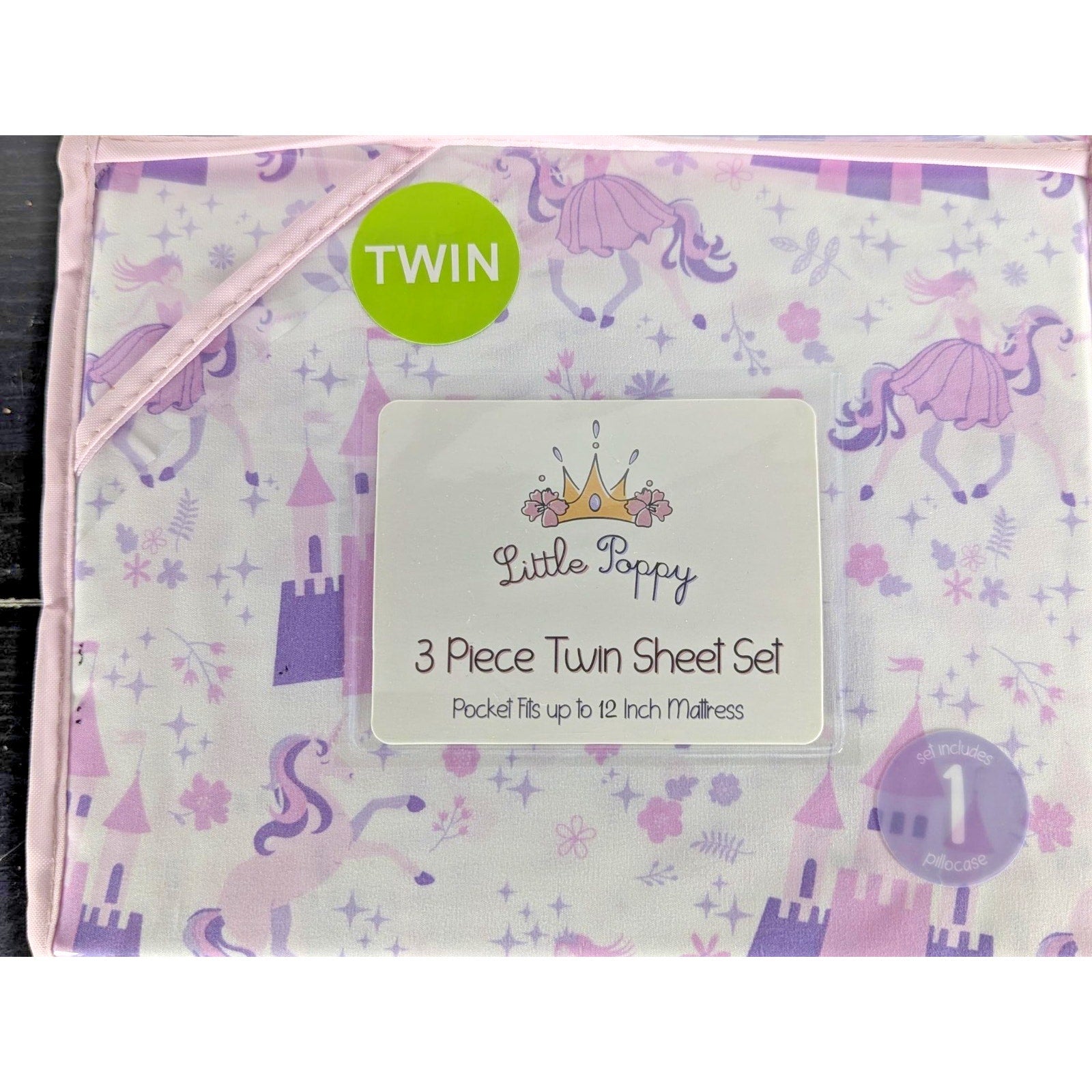 Little Poppy- Castles, Unicorns, Princes, 3-pc TWIN Sheet Set - New