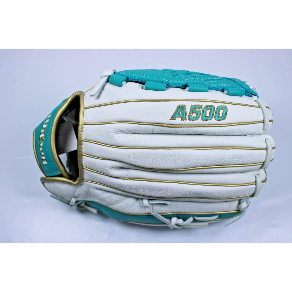 Wilson A500 Left Handed Throw 12.5” Baseball Glove White- Turquoise