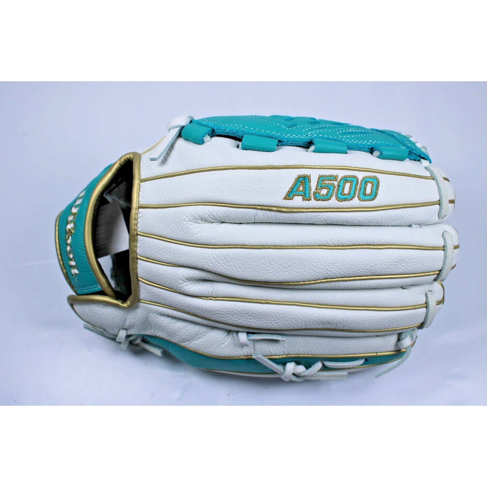 Wilson A500 Left Handed Throw 12.5” Baseball Glove White- Turquoise