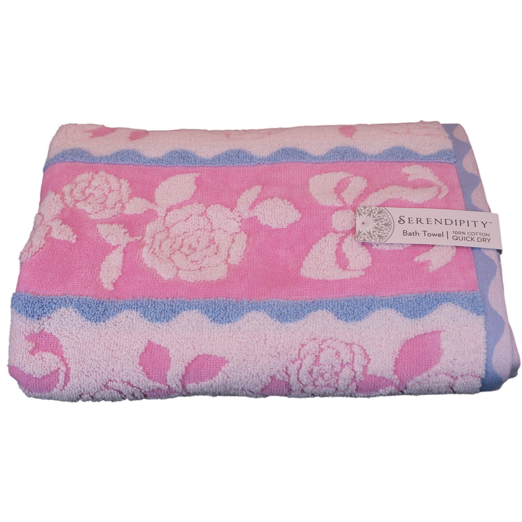 SERENDIPITY  3pc Bath Towel Set Bows & Roses Design 100% Cotton