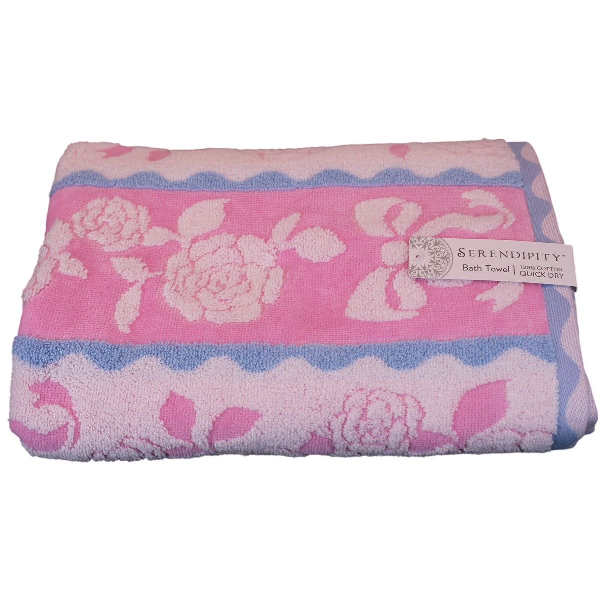 SERENDIPITY  3pc Bath Towel Set Bows & Roses Design 100% Cotton