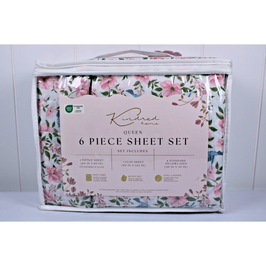 KINDRED HOME 6 pc Floral design Queen Sheet Set 2 EX Pillowcases