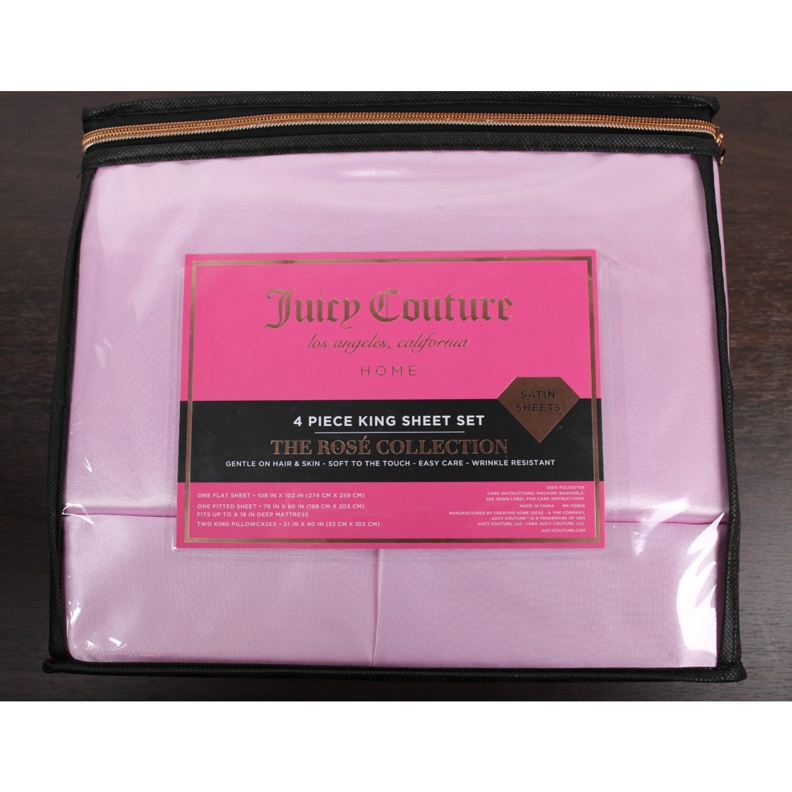 Juicy Couture Lilac Pink Satin 4pc KING Sheet Set Easy Care Soft Sleek Smooth