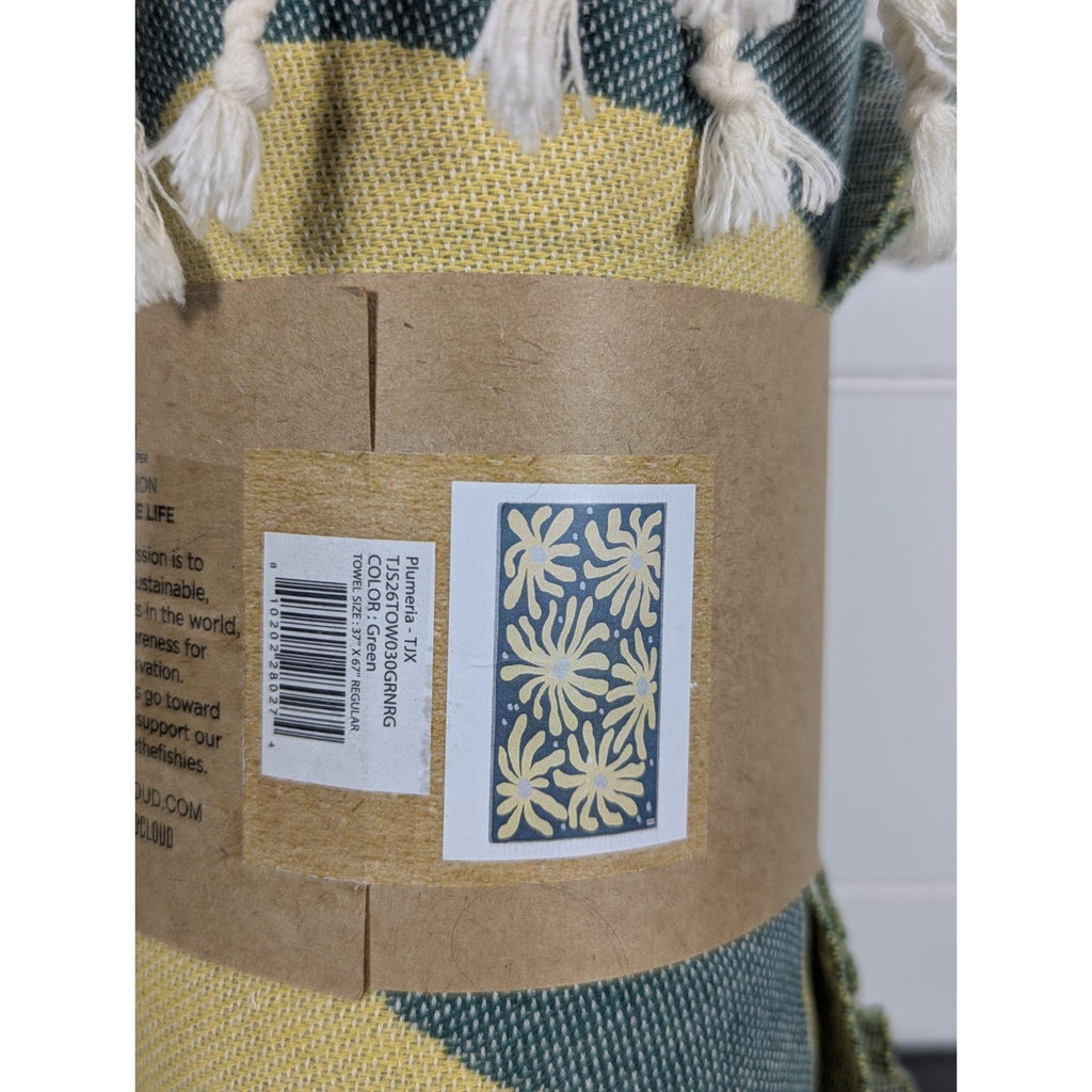 Sand Cloud Beach Towel Plumeria (Green) - 100% Turkish Organic Cotton - NEW