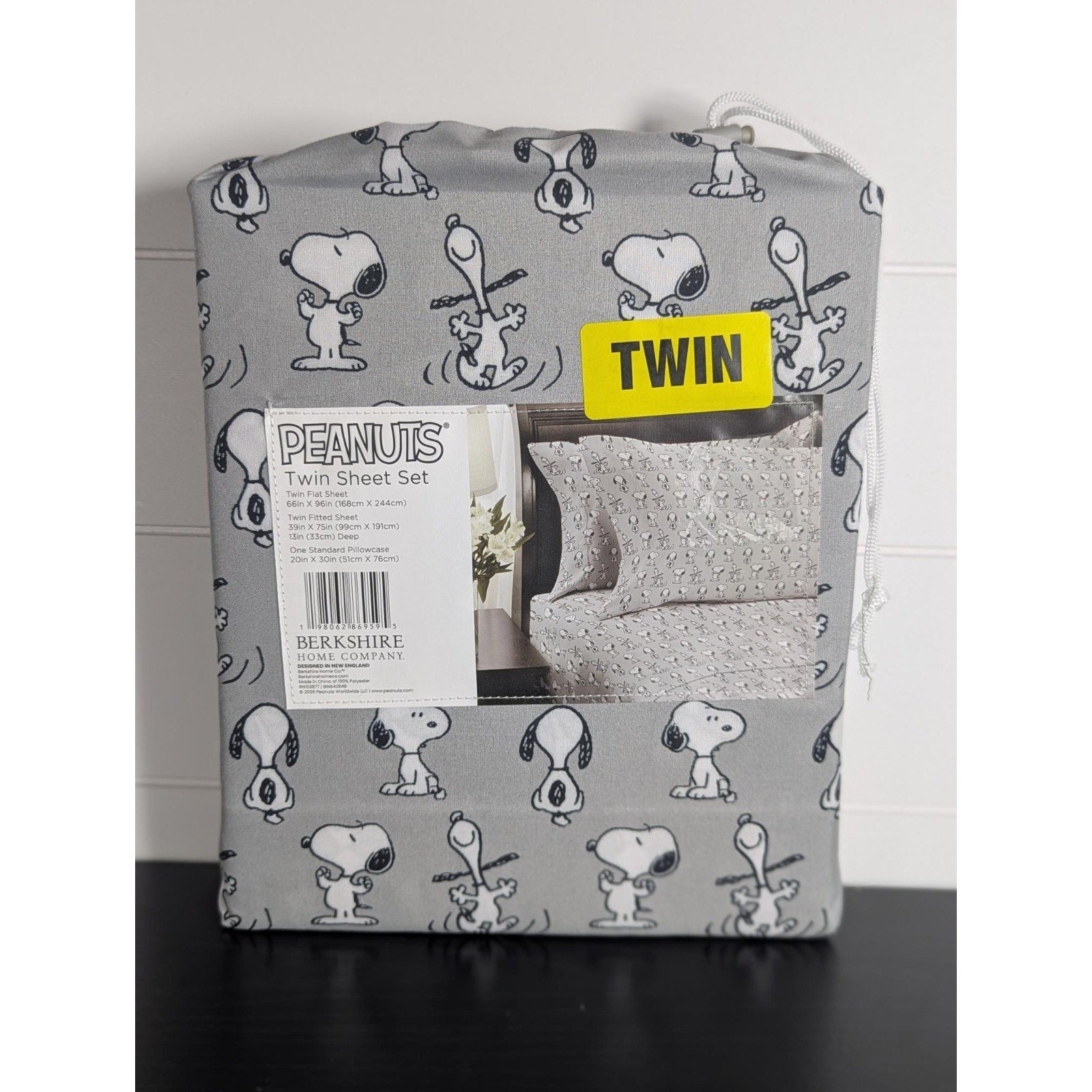 Peanuts Snoopy 4 pc Twin Sheet Set Prints Gray - New