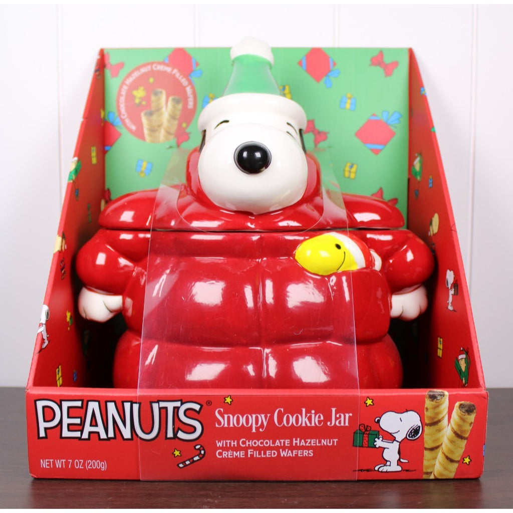 Peanuts Snoopy & Woodstock Red Puffer Jacket Cookie Jar Canister Christmas