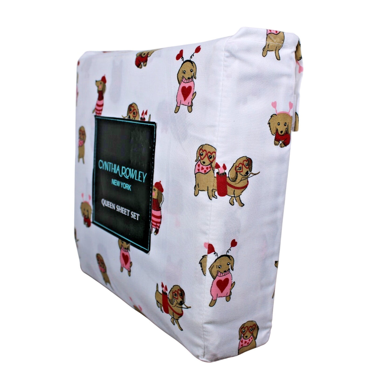CYNTHIA ROWLEY Queen Sheet Set Weenie Dogs Valentines Hearts DACHSHUND