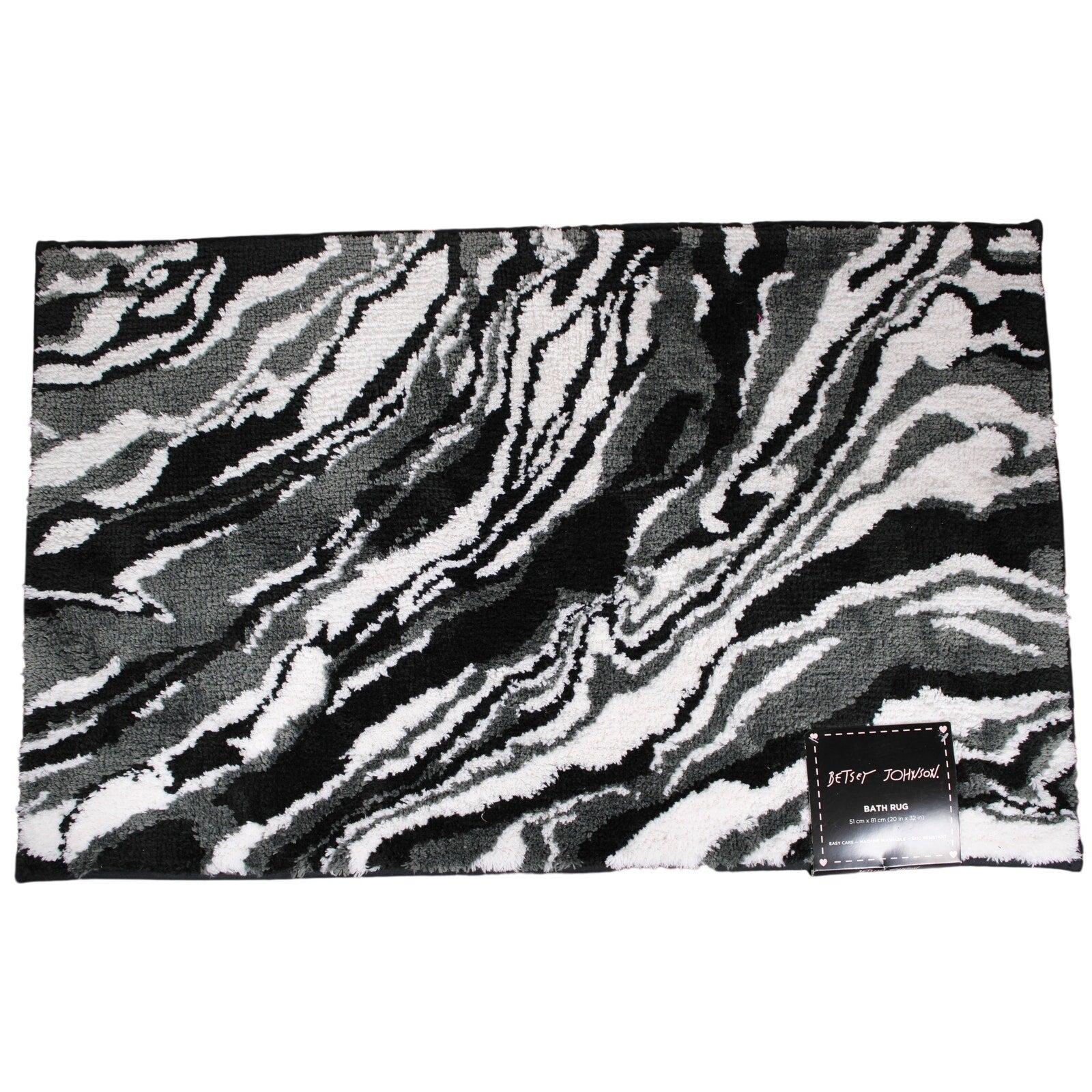 BETSEY JOHNSON - Black, White, Gray MARBLE Design Bath Floor Rug 20X32"