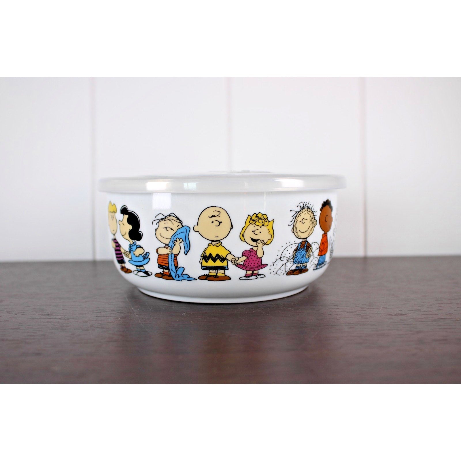 Peanuts Snoopy Gang Pressure Vent Lid Food Storage Container Bowl Ceramic 5" NEW