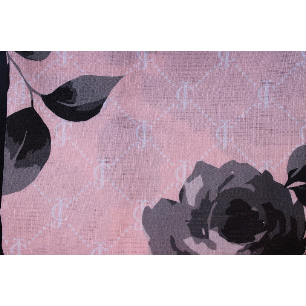 New Juicy Couture Pink Black Roses JC Logo,  Fabric Shower Curtain 12 Hooks