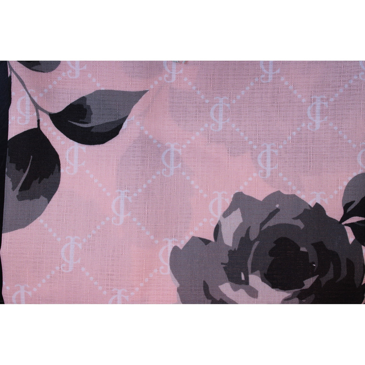 New Juicy Couture Pink Black Roses JC Logo,  Fabric Shower Curtain 12 Hooks