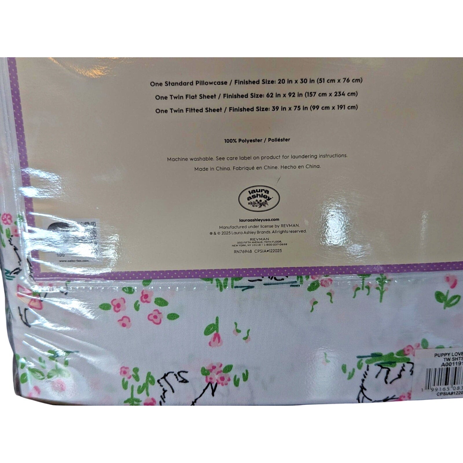 Laura Ashley Scottie Westie Dogs Flowers "Puppy Love" 3-pc TWIN Sheet Set