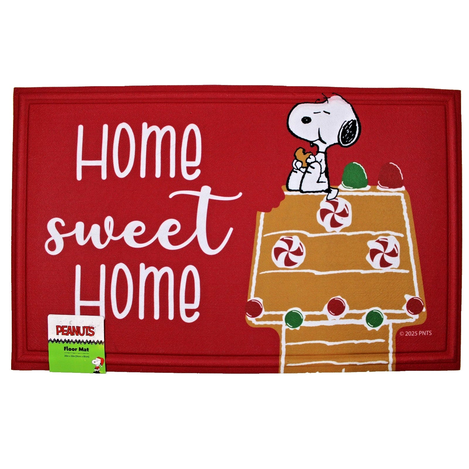 PEANUTS Snoopy Eating a Gingerbread Doghouse, Candy Gumdrops Floor Mat 20"x32"