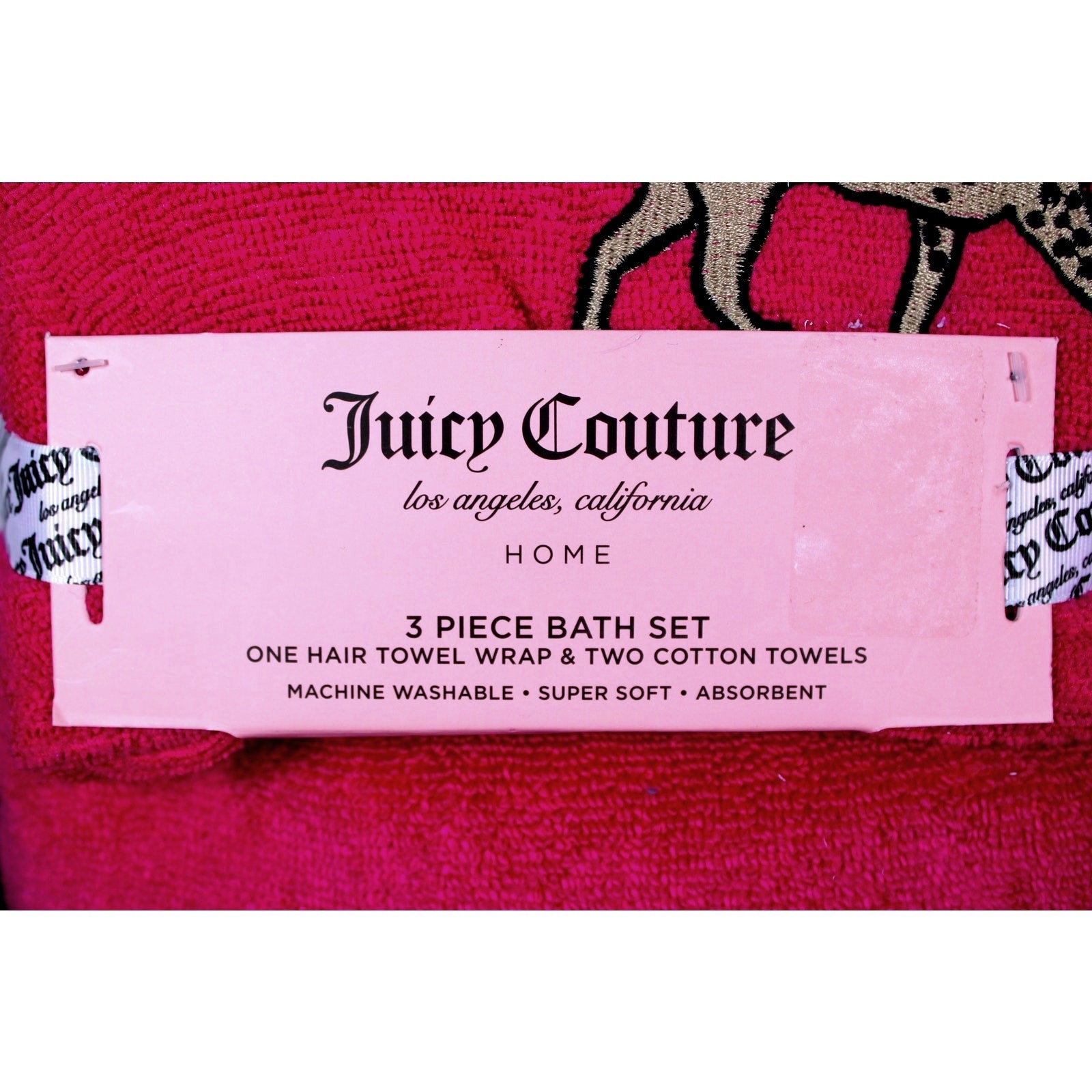Pink Juicy Couture Leopard Print 3-PC Bath Set Hair Wrap Towel Two Cotton Towels