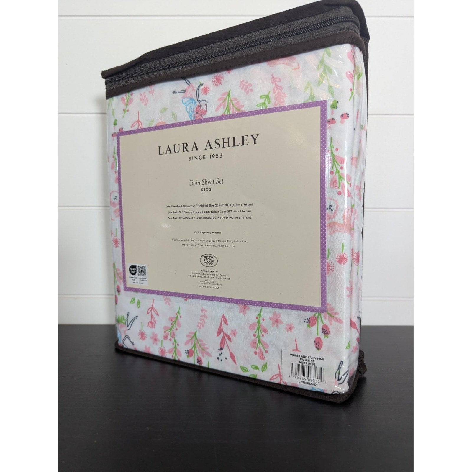 LAURA ASHLEY Spring Animal Flowers "Fairy Pink” 3- pc TWIN Sheet Set