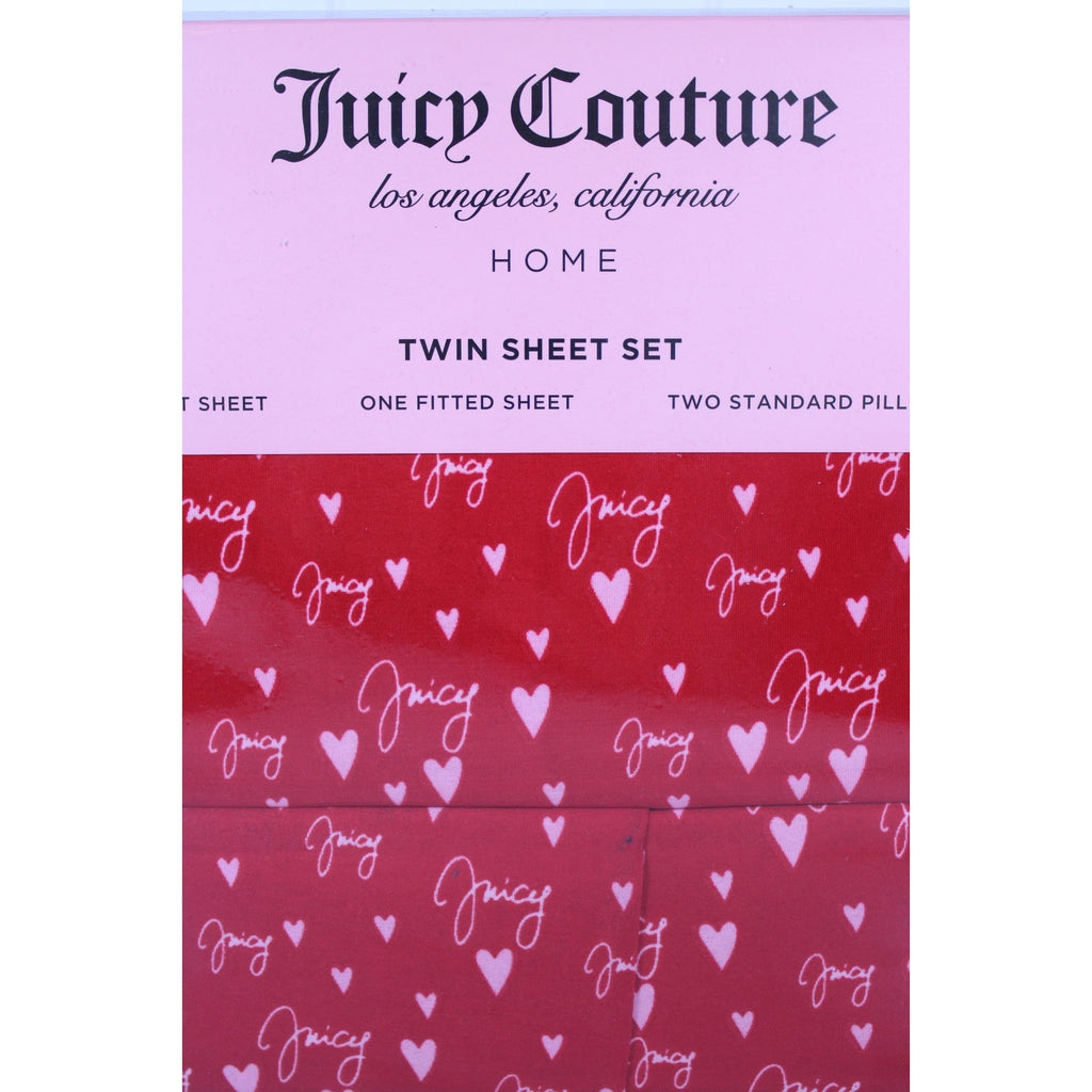 Juicy Couture Twin 4psc Bed Sheet Red, Juicy Logo, Hearts
