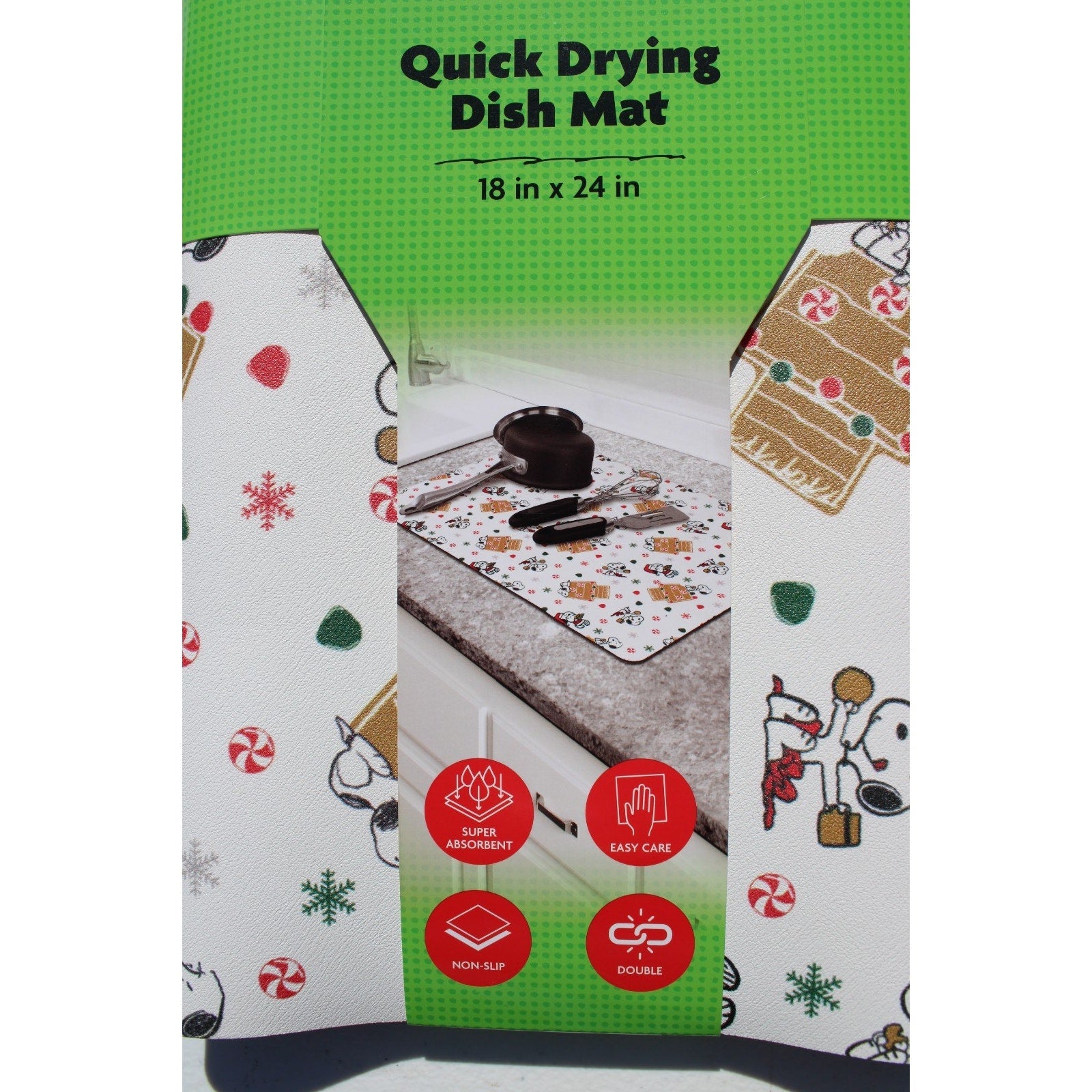 Peanuts Snoopy Christmas Candy Gingerbread Doghouse Dish Drying Mat 18x24