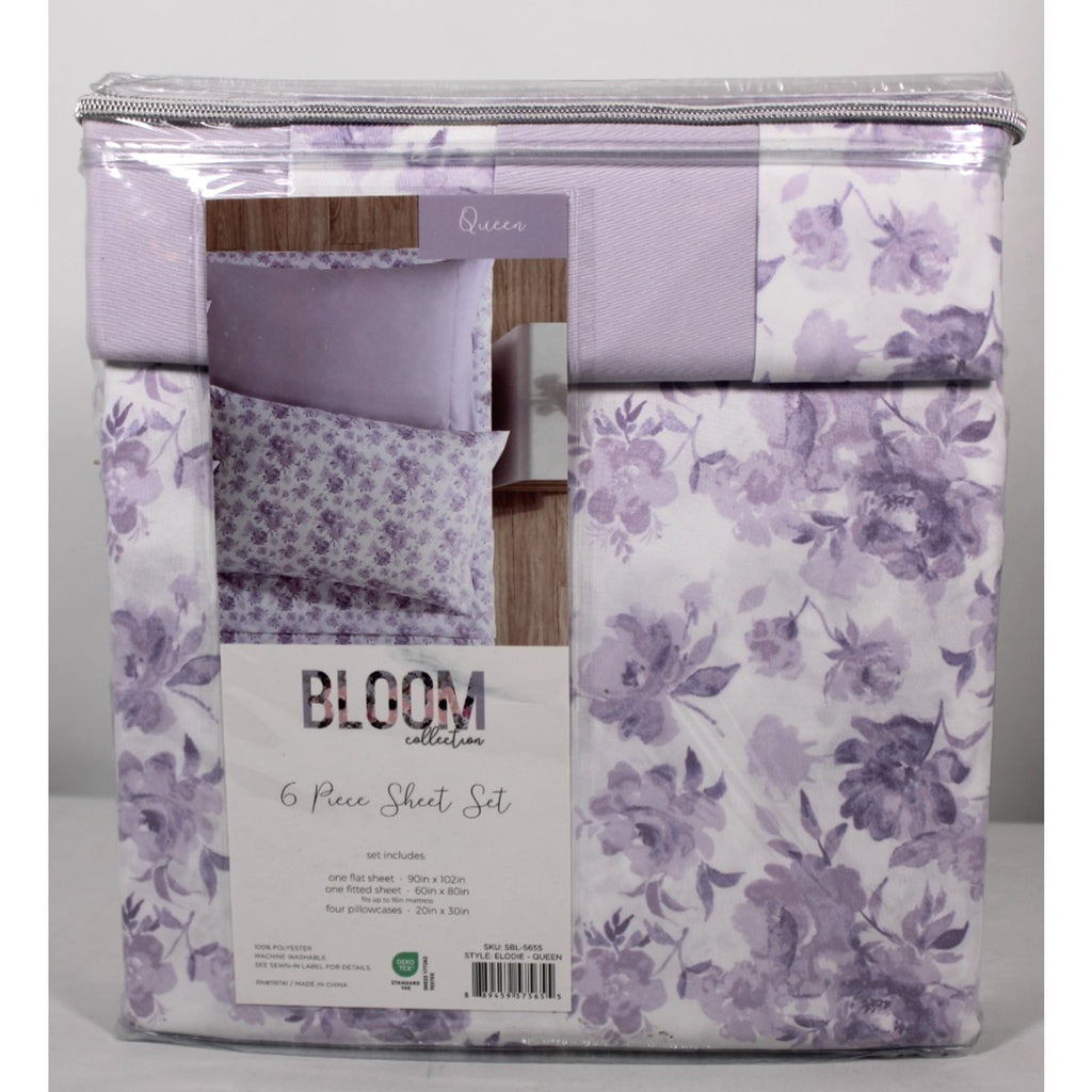 Bloom Collection 6 Pc Queen Sheet Set Purple Floral