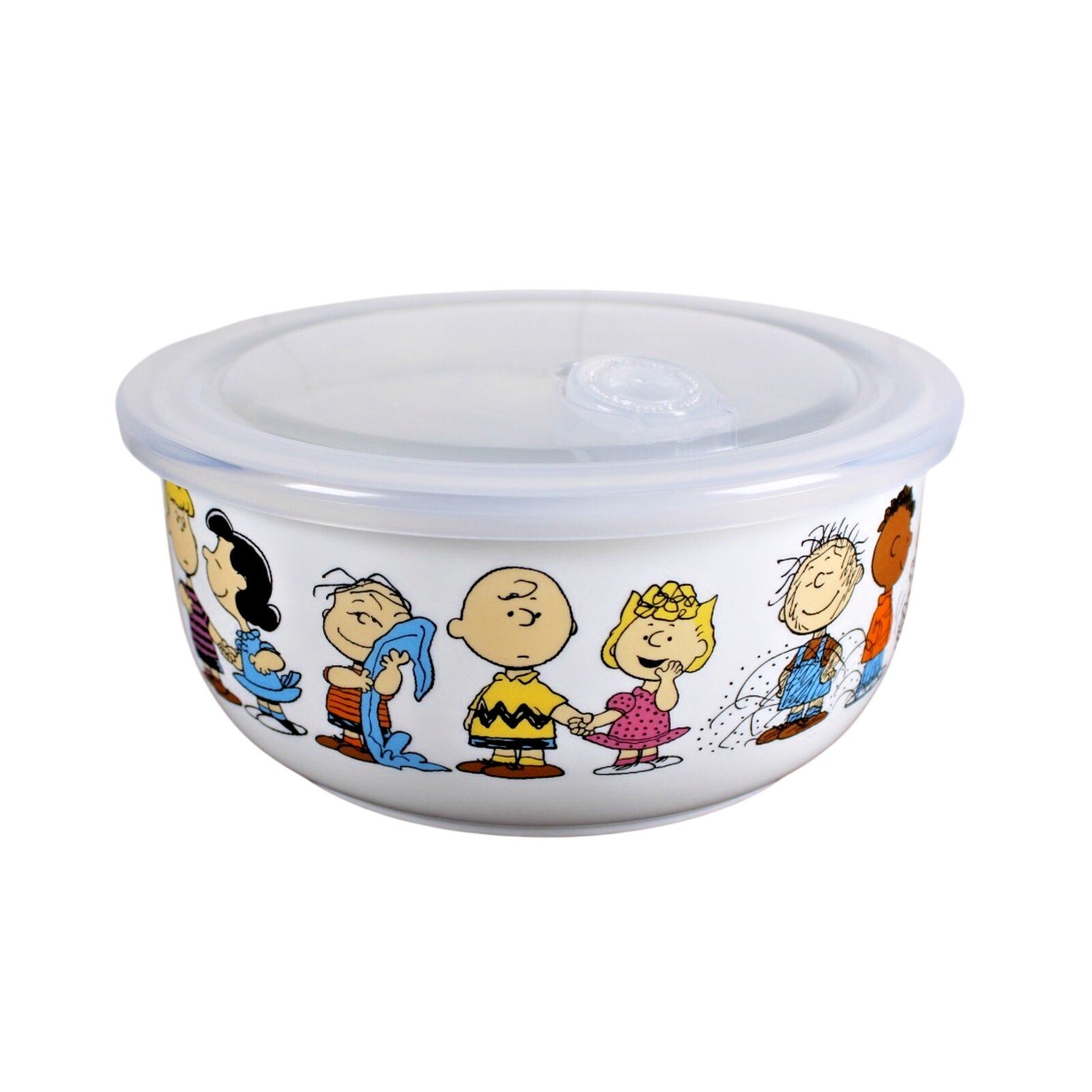 Peanuts Snoopy Gang Pressure Vent Lid Food Storage Container Bowl Ceramic 7" NEW