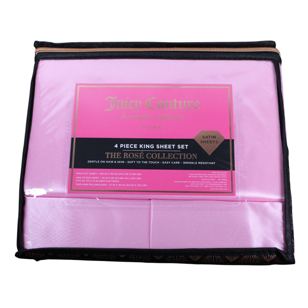 Juicy Couture Juicy Pink Satin 4pc KING Sheet Set Easy Care Soft Sleek Smooth