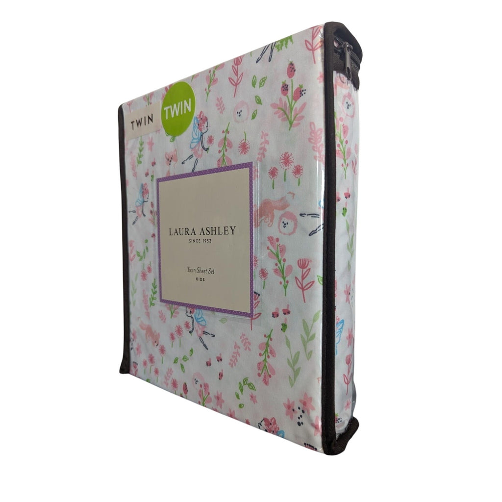 LAURA ASHLEY Spring Animal Flowers "Fairy Pink” 3- pc TWIN Sheet Set