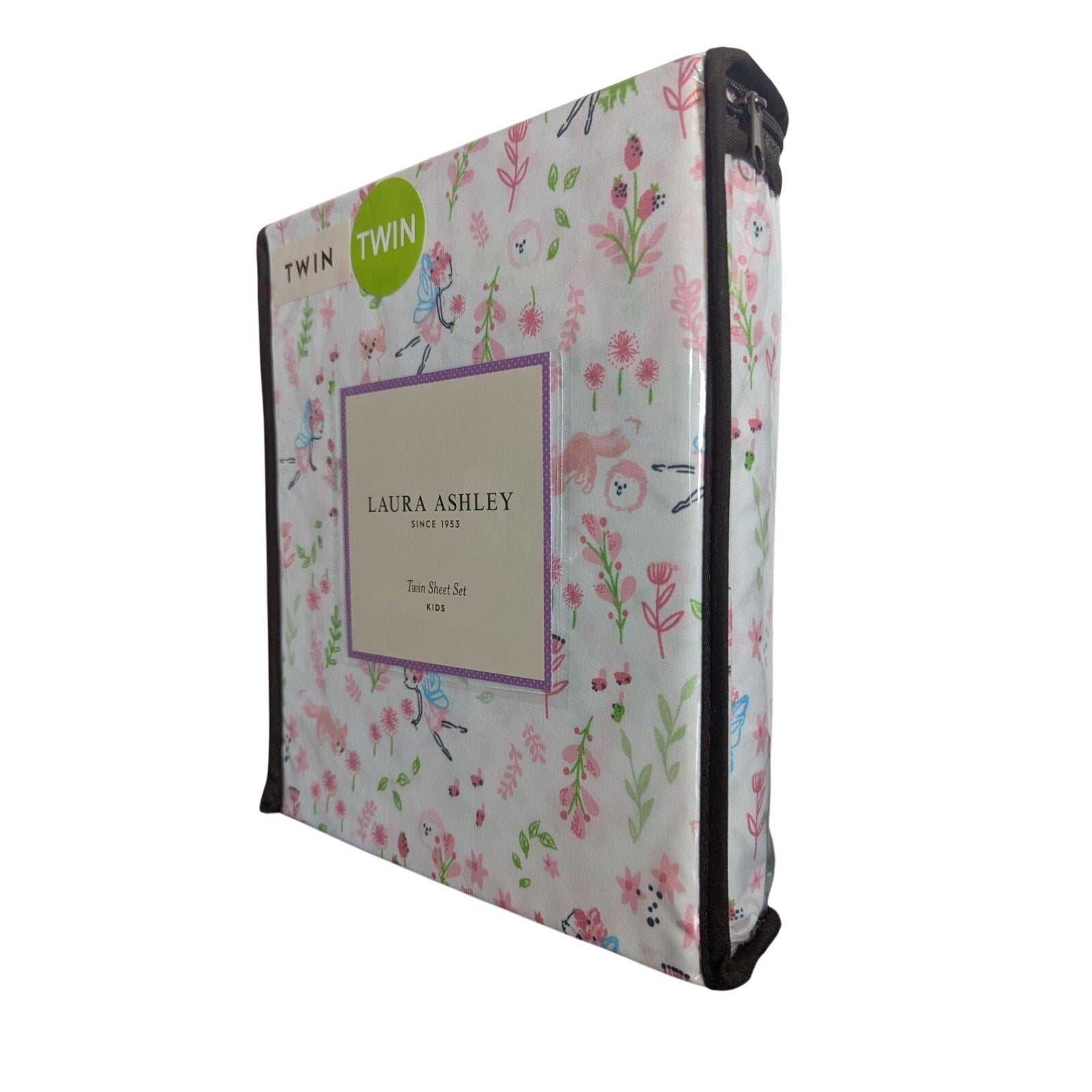 LAURA ASHLEY Spring Animal Flowers "Fairy Pink” 3- pc TWIN Sheet Set