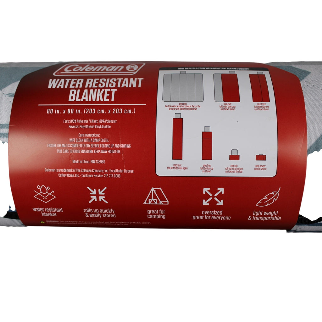 COLEMAN Water Resistant Blue, Gray OUTDOOR BLANKET CAMPING PICNIC BEACH 80 X 80