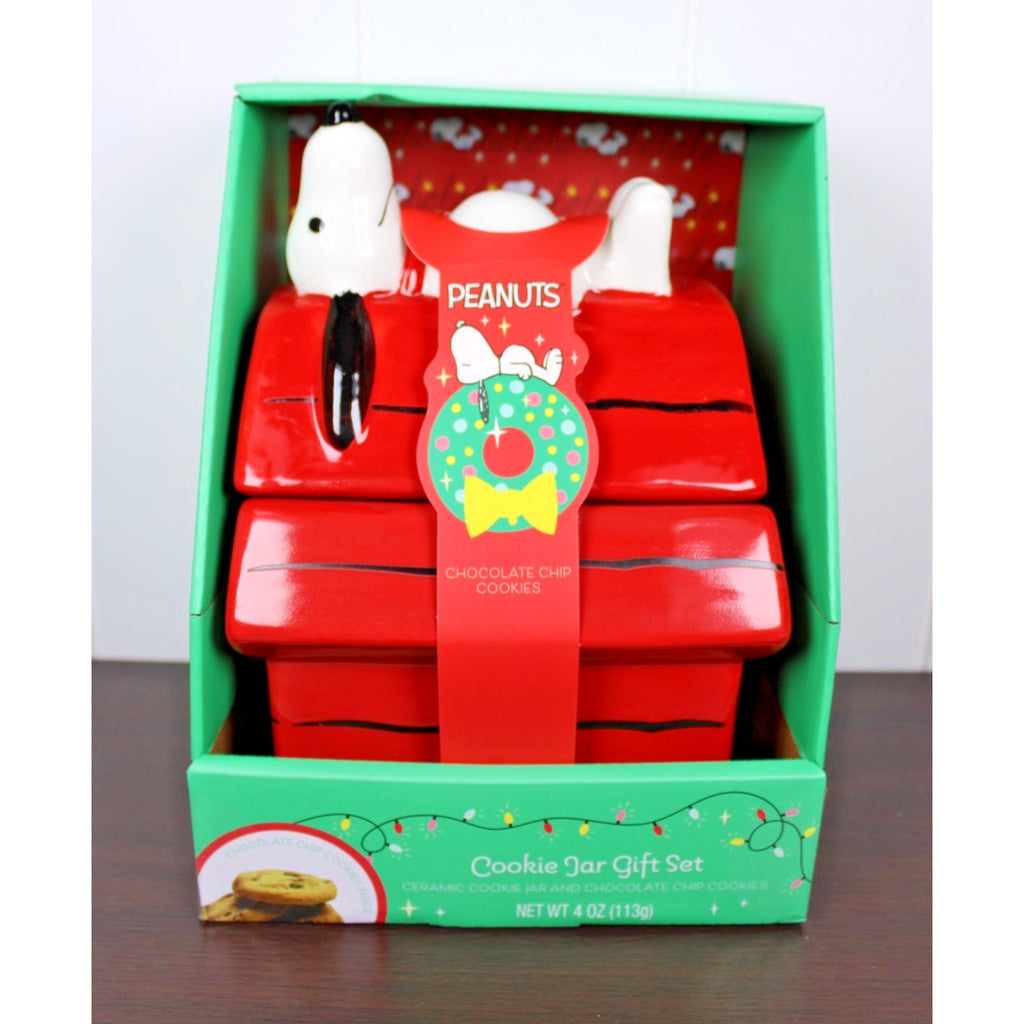 Peanuts Snoopy Ceramic Cookie/ Dog Treat Jar Collectible Red Doghouse w/ Cookies