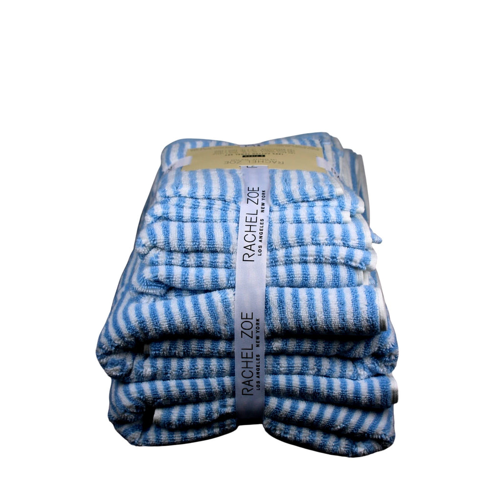 Rachel Zoe Home 6 Piece Bath Towel Set Blue & White Stripes 100% Cotton, New