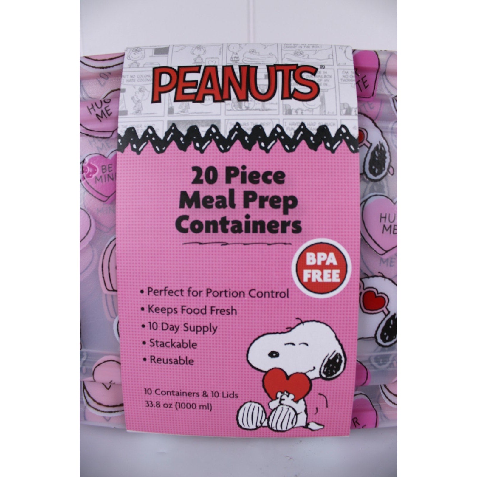 Peanuts Snoopy 20 Piece Meal PreP Food Storage Containers Valentine's Day Pink