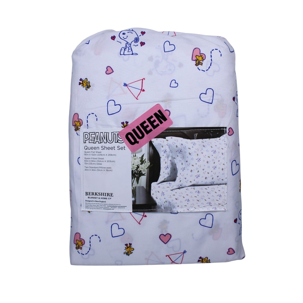 Peanuts Snoopy Queen 4pc Sheet Set By Berkshire Heart Valentines Anniversary NEW