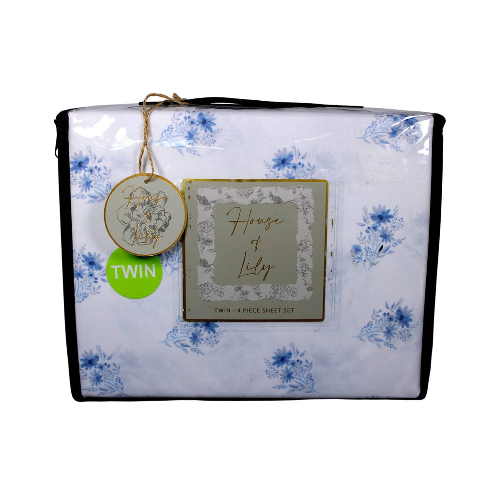 House Of Lily ~ Twin 4 Pc. Sheet Set - Purple Flowers 100% Polyester