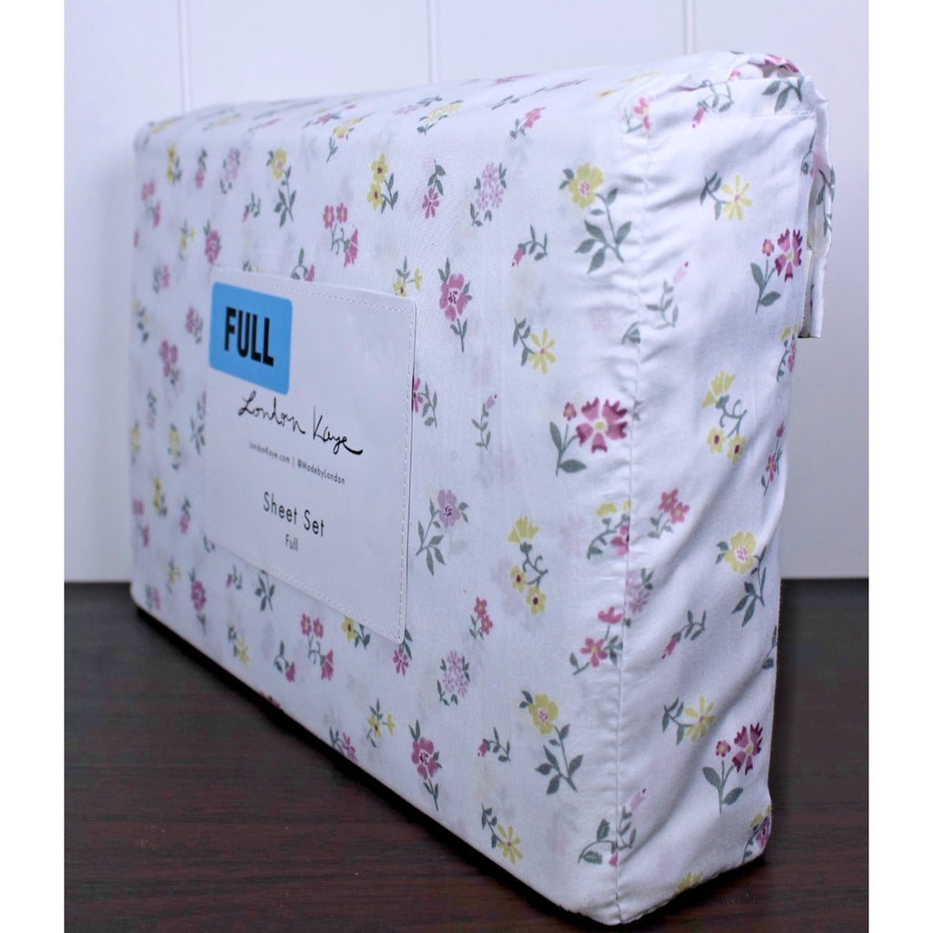 London Kaye Pink & Yellow Flower Garden Soft Brushed Full Sheet Set NEW