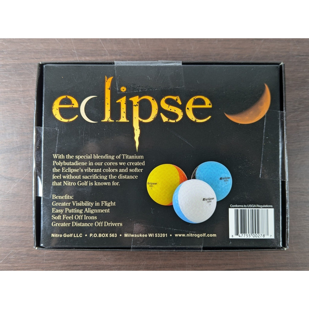 NITRO Eclipse Golf Balls, White & Multi Color Half Tone - 12 Pack NEW