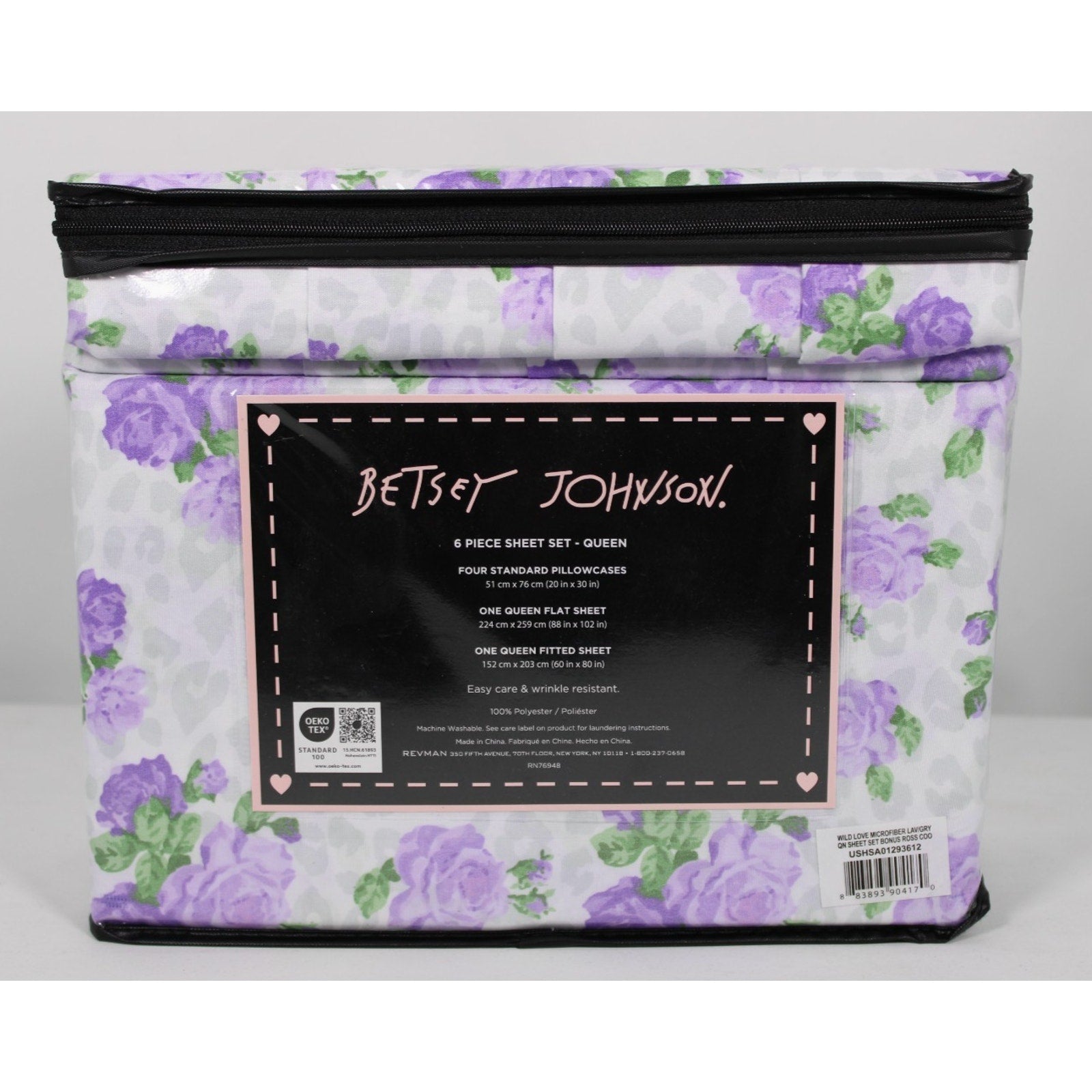 New Betsey Johnson Purple Wild Love Queen 6 Piece Sheet Set Bonus Shams