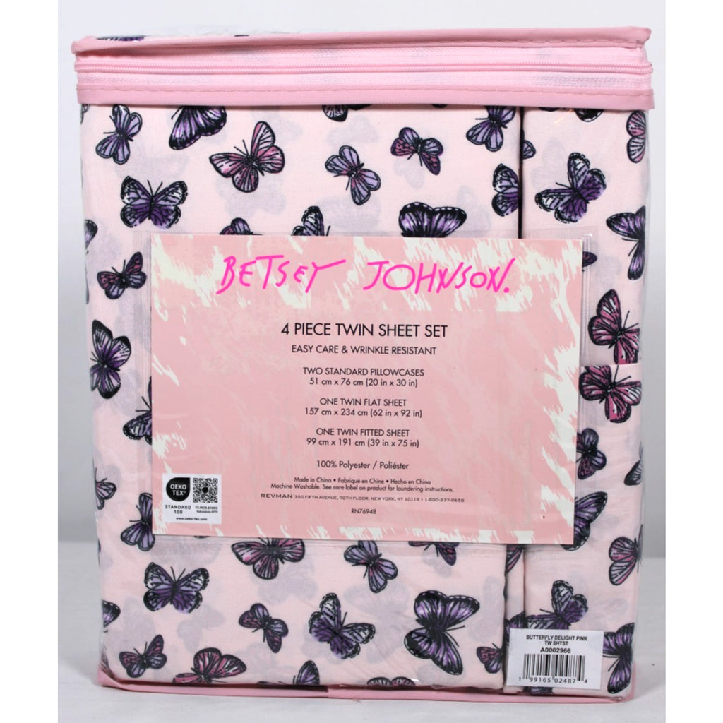 BETSEY JOHNSON 4 psc Butterfly Delight Pink TWIN Sheet Set Soft Sheets