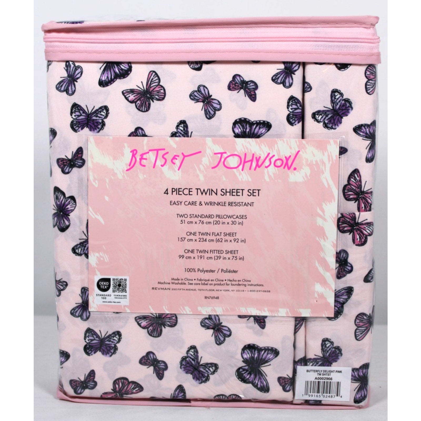 BETSEY JOHNSON 4 psc Butterfly Delight Pink TWIN Sheet Set Soft Sheets