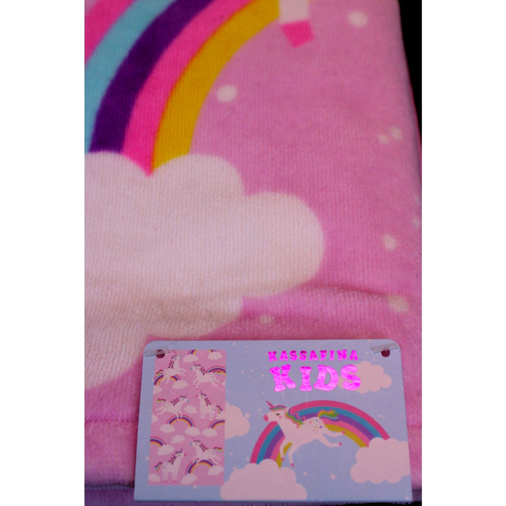KASSAFINA 3pc Kids Rainbow Unicorn Bath Towel (28x52)  2 Hand Towels 100% Cotton