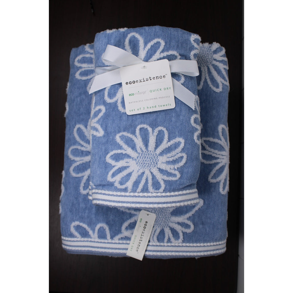 Blue Daisy 4pc. Towel Set - 2 Hand 2 Bath, Ecoexistence-Reversible Quick Dry